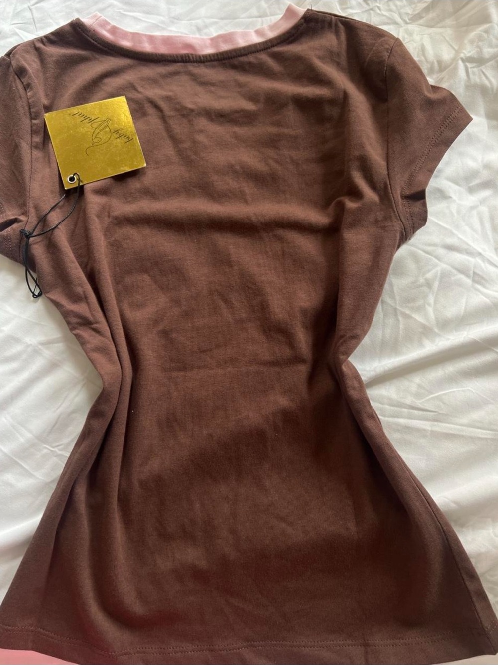 Baby Phat Brown Tee with Pink Trim and Rhinestone Logo - Picture 2 of 2